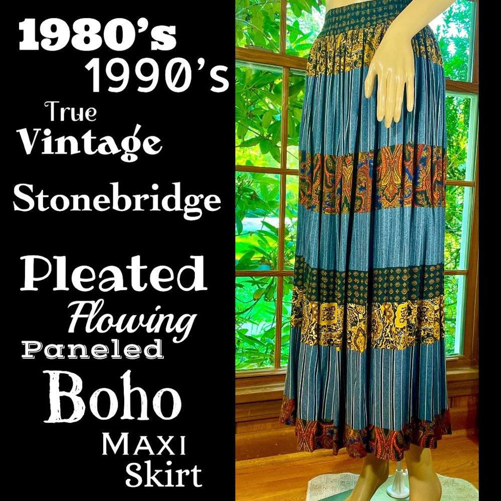 ▪️VTG▪️STONEBRIDGE▪️Pleated Panel Boho Maxi Skirt
